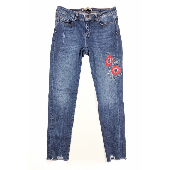 Zara Basic Z1975 Mid Rise Skinny Flower Embroidered Denim Jeans Women's Size 4 - Picture 1 of 6